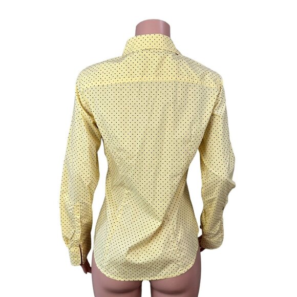 L.L.Bean Women's Button Front Blouse SZ M Reg-Yellow Polka Dot-Roll Tap Sleeve - Picture 8 of 14